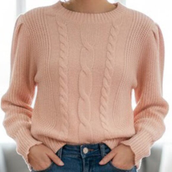Cable Knit Sweater | Puff Sleeve Cropped Fit Size L - Picture 1 of 8